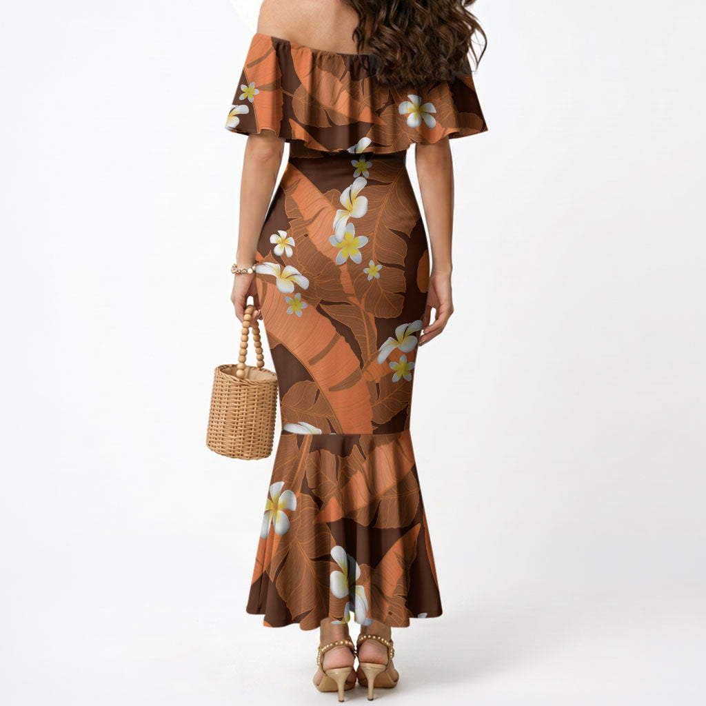 Orange Banana Leaf Hawaii Mermaid Dress Lau Maia Plumeria Tropical Summer Vibes LT14 - Polynesian Pride