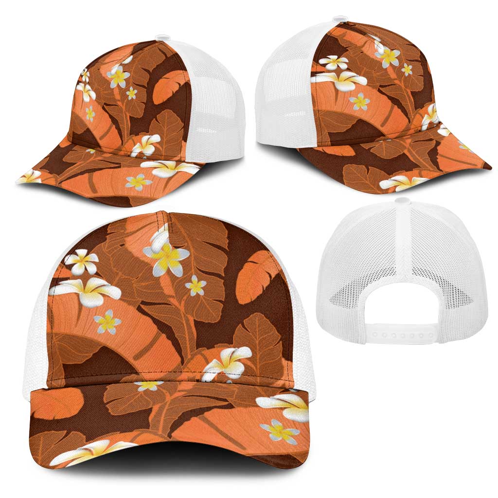 Orange Banana Leaf Hawaii Mesh Trucker Cap Lau Maia Plumeria Tropical Summer Vibes LT14 - Polynesian Pride