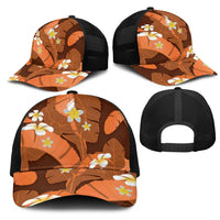 Orange Banana Leaf Hawaii Mesh Trucker Cap Lau Maia Plumeria Tropical Summer Vibes LT14 - Polynesian Pride