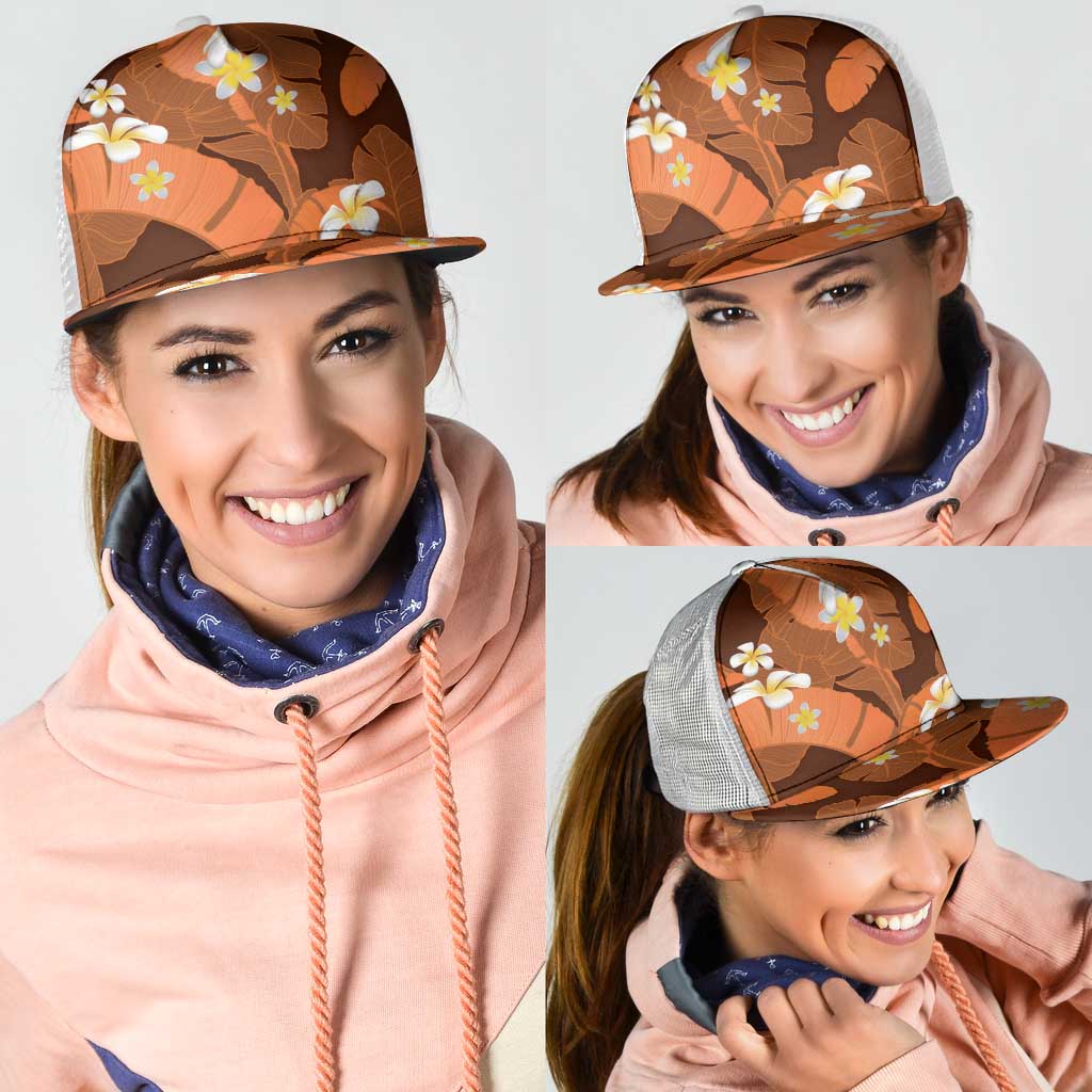 Orange Banana Leaf Hawaii Mesh Trucker Cap Lau Maia Plumeria Tropical Summer Vibes LT14 - Polynesian Pride