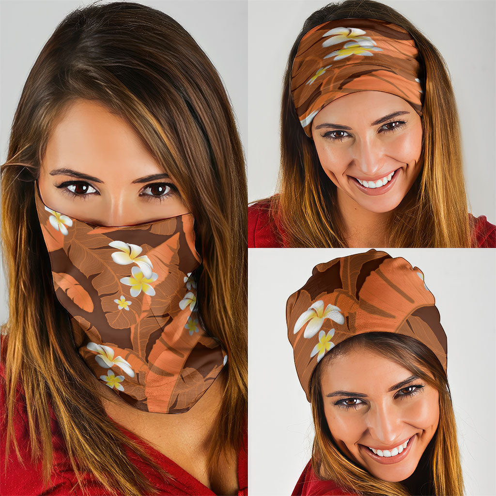 Orange Banana Leaf Hawaii Neck Gaiter Lau Maia Plumeria Tropical Summer Vibes LT14 - Polynesian Pride