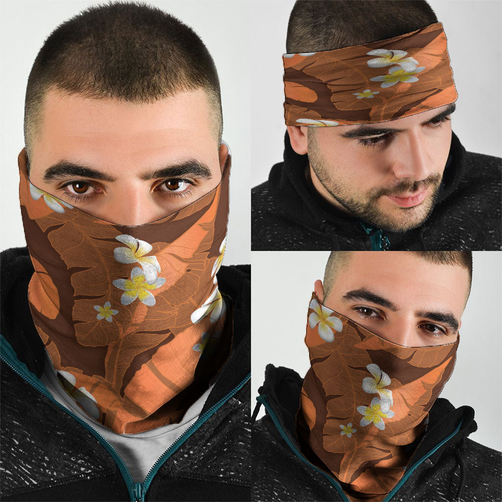 Orange Banana Leaf Hawaii Neck Gaiter Lau Maia Plumeria Tropical Summer Vibes LT14 - Polynesian Pride