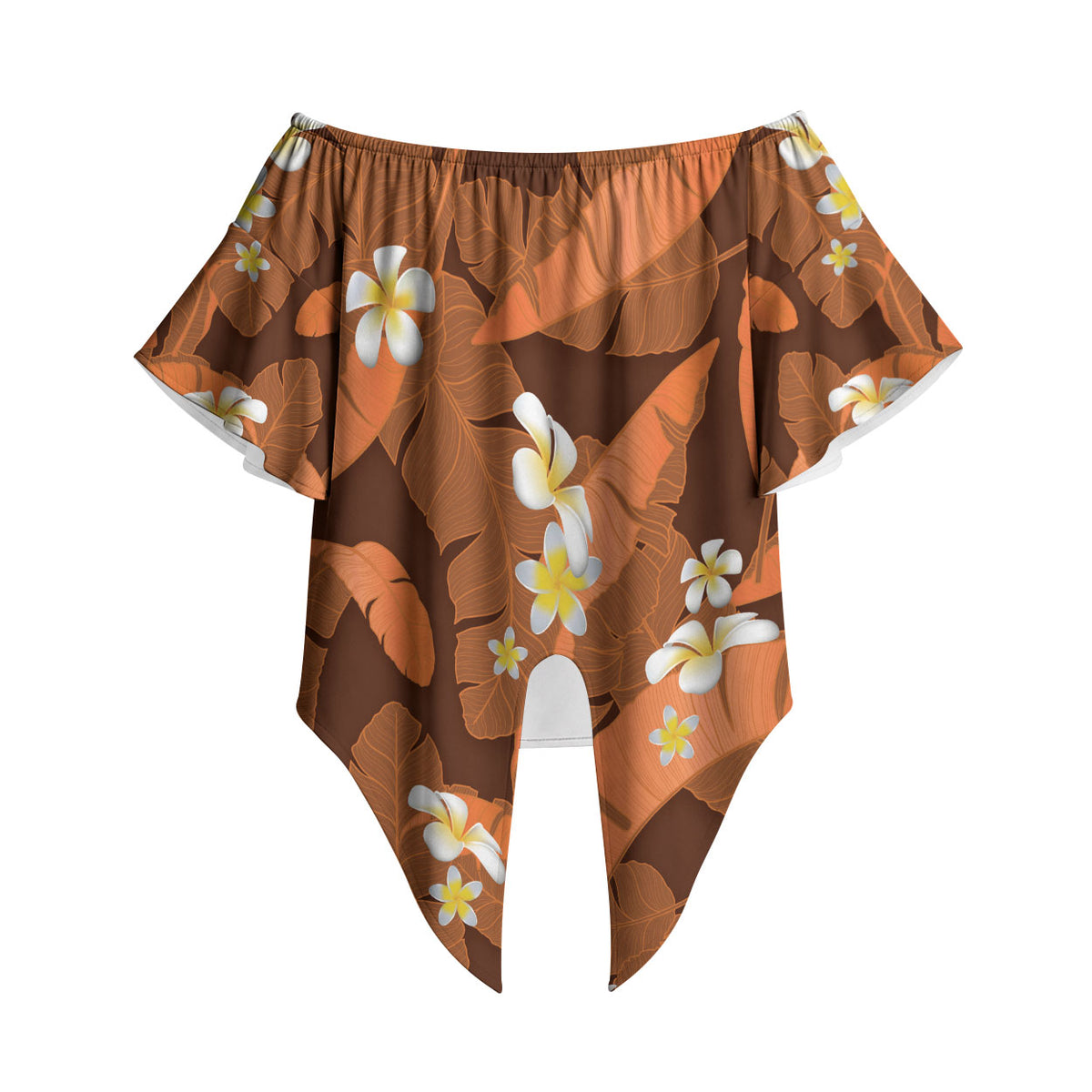 Orange Banana Leaf Hawaii Off Shoulder Wrap Waist Top Lau Maia Plumeria Tropical Summer Vibes LT14 Orange - Polynesian Pride