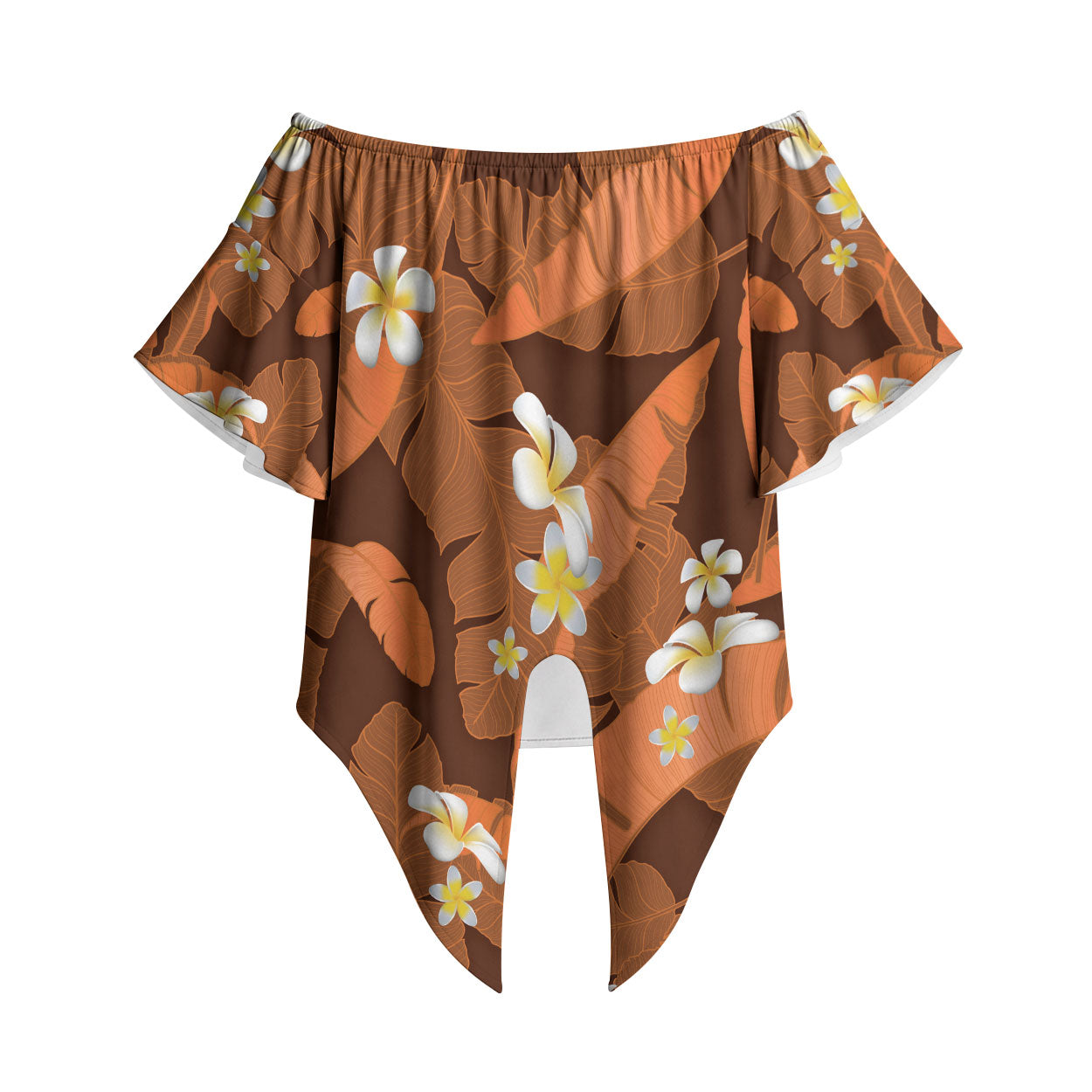 Orange Banana Leaf Hawaii Off Shoulder Wrap Waist Top Lau Maia Plumeria Tropical Summer Vibes LT14 Orange - Polynesian Pride