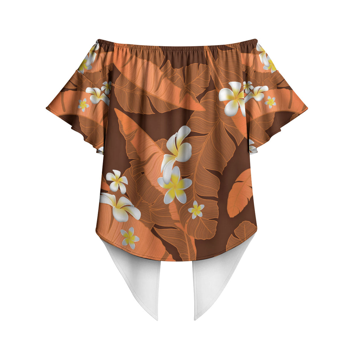 Orange Banana Leaf Hawaii Off Shoulder Wrap Waist Top Lau Maia Plumeria Tropical Summer Vibes LT14 - Polynesian Pride