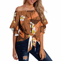 Orange Banana Leaf Hawaii Off Shoulder Wrap Waist Top Lau Maia Plumeria Tropical Summer Vibes LT14 - Polynesian Pride