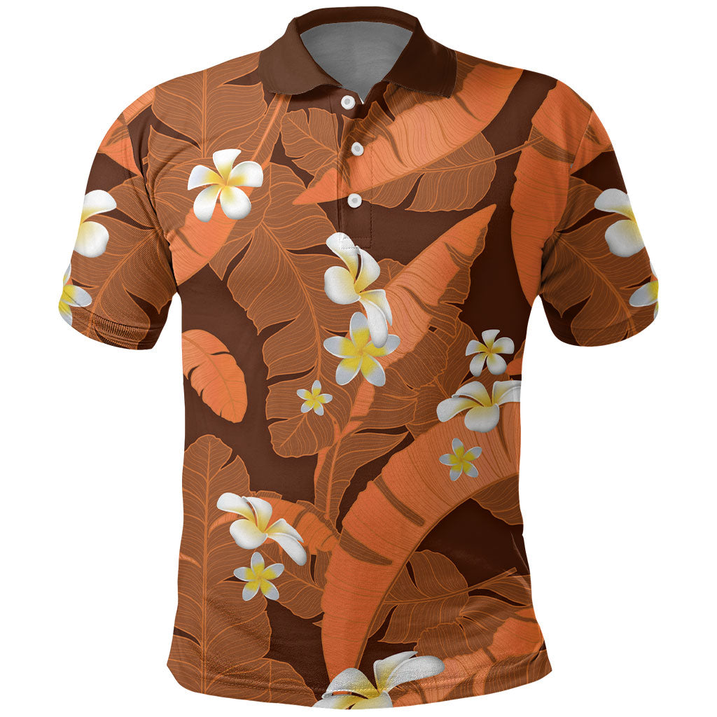 Orange Banana Leaf Hawaii Polo Shirt Lau Maia Plumeria Tropical Summer Vibes LT14 Orange - Polynesian Pride