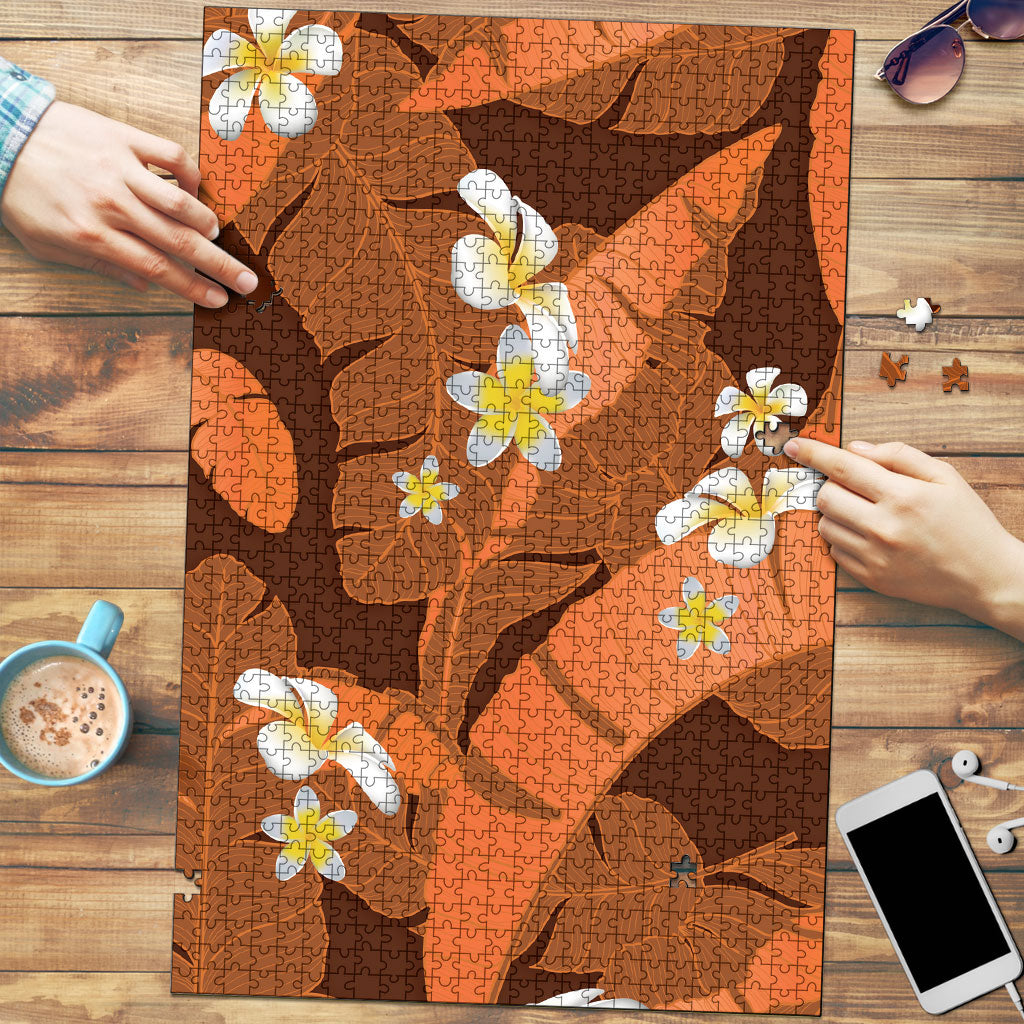 Orange Banana Leaf Hawaii Puzzle Lau Maia Plumeria Tropical Summer Vibes LT14 Orange - Polynesian Pride