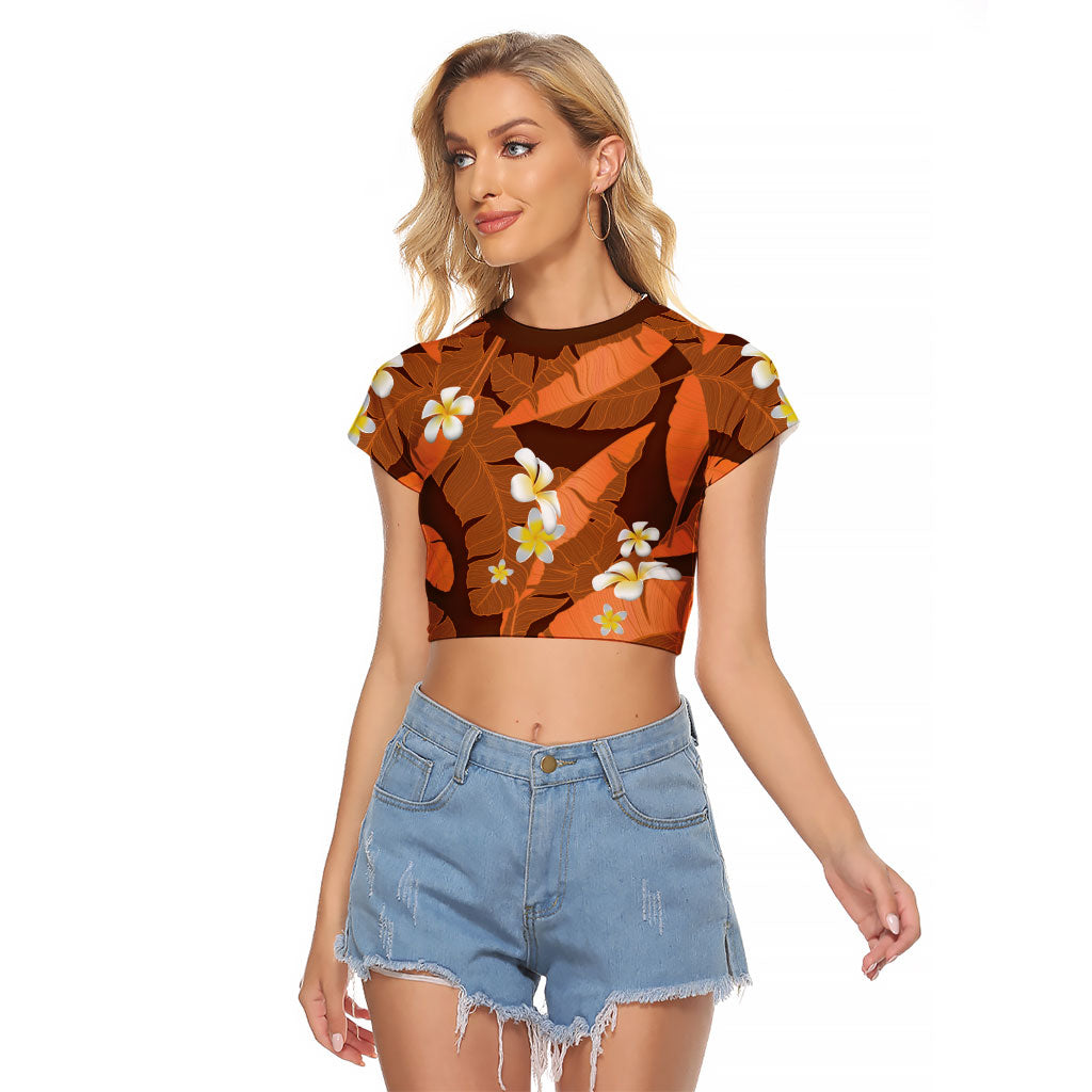 Orange Banana Leaf Hawaii Raglan Cropped T Shirt Lau Maia Plumeria Tropical Summer Vibes LT14 Female Orange - Polynesian Pride