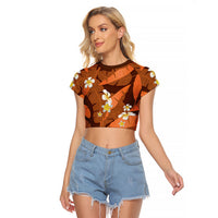 Orange Banana Leaf Hawaii Raglan Cropped T Shirt Lau Maia Plumeria Tropical Summer Vibes LT14 Female Orange - Polynesian Pride
