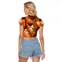 Orange Banana Leaf Hawaii Raglan Cropped T Shirt Lau Maia Plumeria Tropical Summer Vibes LT14 - Polynesian Pride