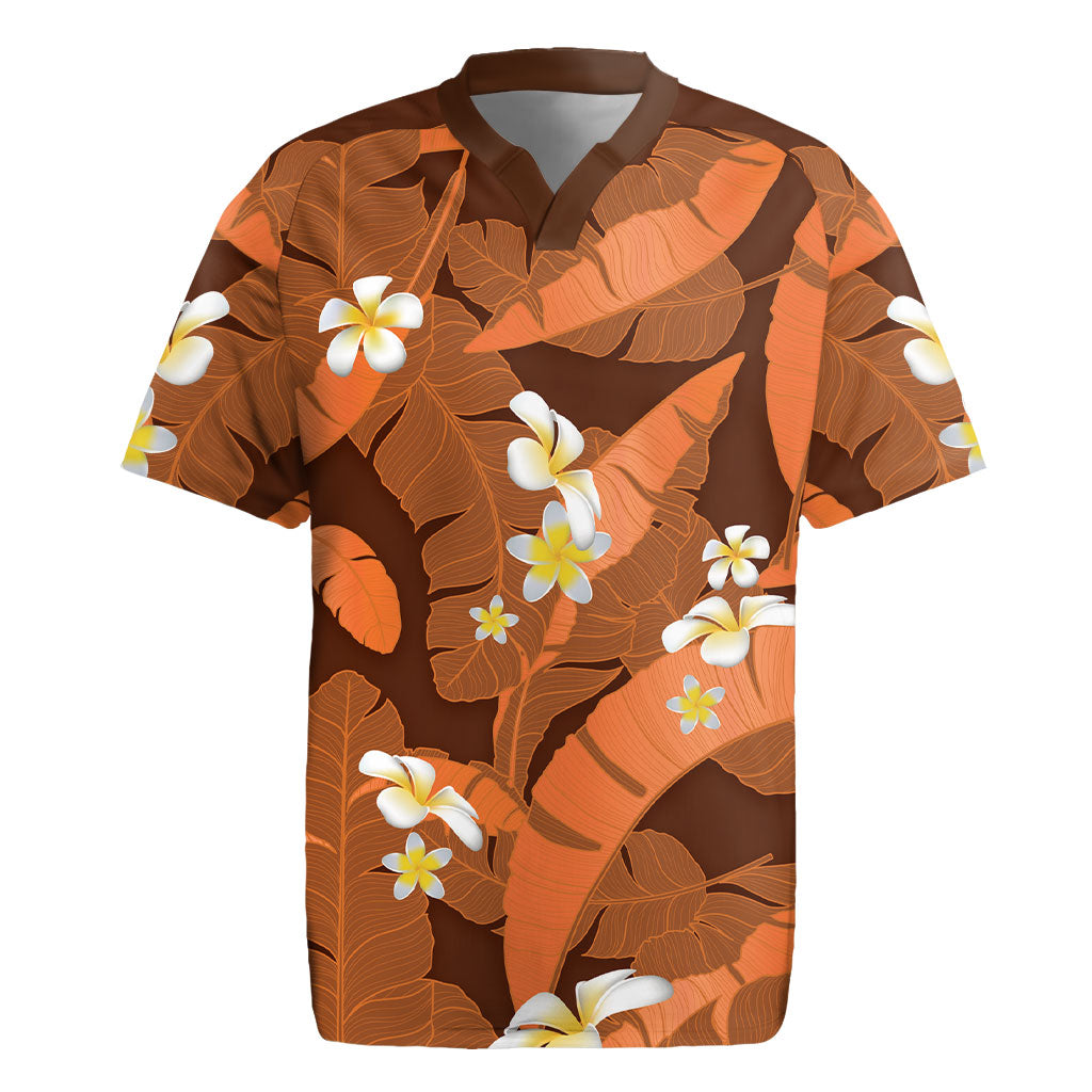 Orange Banana Leaf Hawaii Rugby Jersey Lau Maia Plumeria Tropical Summer Vibes LT14 Orange - Polynesian Pride