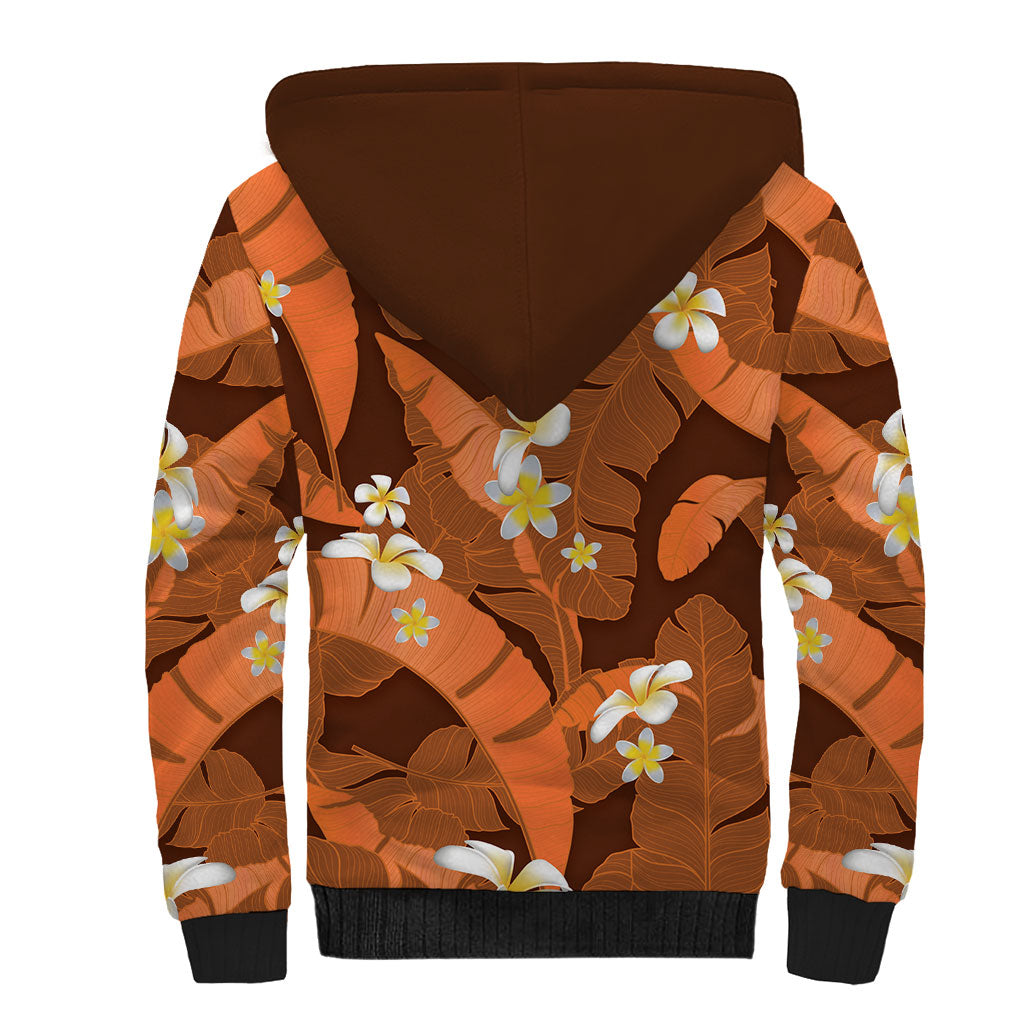 Orange Banana Leaf Hawaii Sherpa Hoodie Lau Maia Plumeria Tropical Summer Vibes LT14 - Polynesian Pride