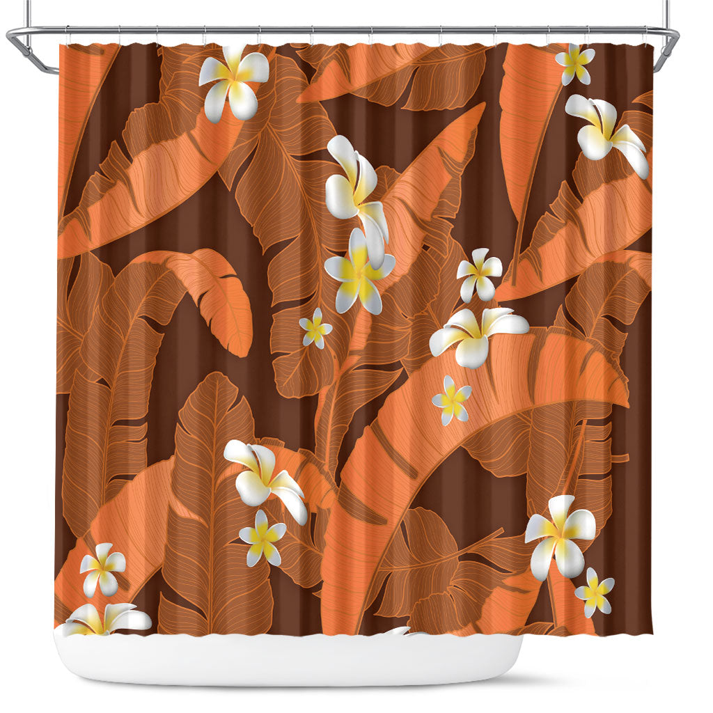 Orange Banana Leaf Hawaii Shower Curtain Lau Maia Plumeria Tropical Summer Vibes LT14 Orange - Polynesian Pride