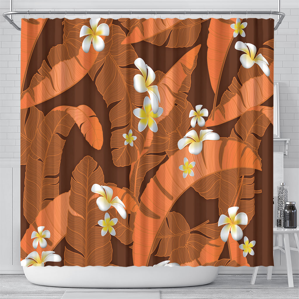 Orange Banana Leaf Hawaii Shower Curtain Lau Maia Plumeria Tropical Summer Vibes LT14 - Polynesian Pride