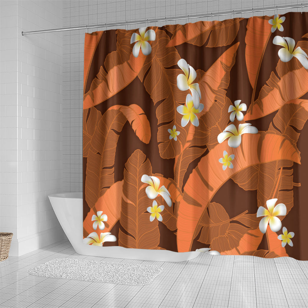 Orange Banana Leaf Hawaii Shower Curtain Lau Maia Plumeria Tropical Summer Vibes LT14 - Polynesian Pride