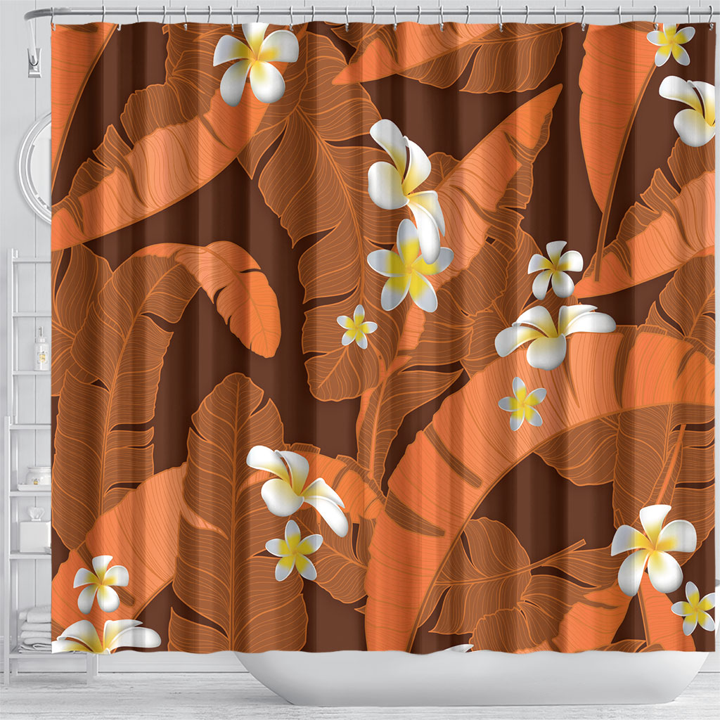 Orange Banana Leaf Hawaii Shower Curtain Lau Maia Plumeria Tropical Summer Vibes LT14 - Polynesian Pride