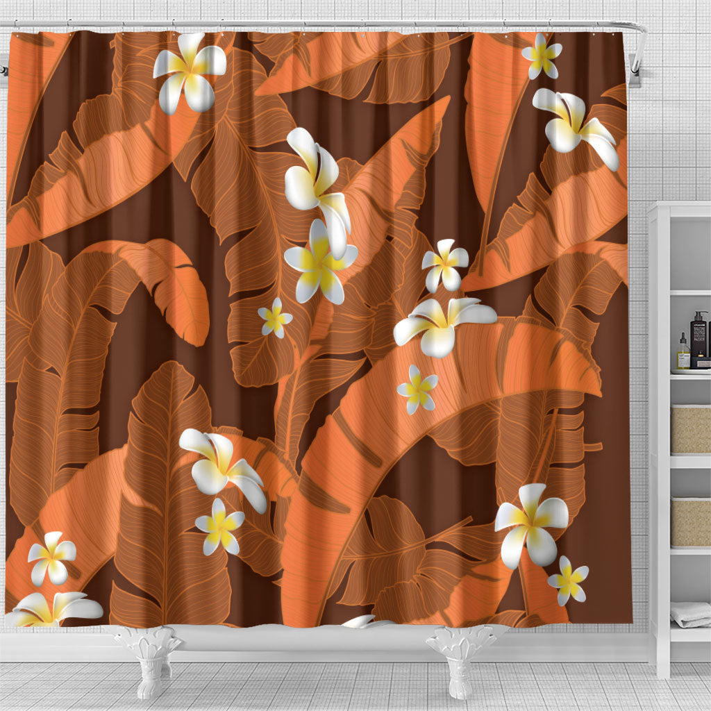 Orange Banana Leaf Hawaii Shower Curtain Lau Maia Plumeria Tropical Summer Vibes LT14 - Polynesian Pride