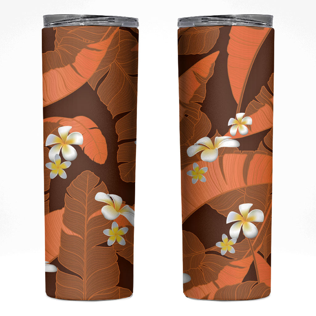 Orange Banana Leaf Hawaii Skinny Tumbler Lau Maia Plumeria Tropical Summer Vibes LT14 Orange - Polynesian Pride