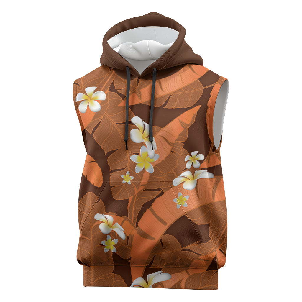 Orange Banana Leaf Hawaii Sleeveless Hoodie Lau Maia Plumeria Tropical Summer Vibes LT14 Orange - Polynesian Pride
