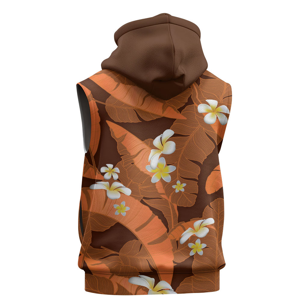Orange Banana Leaf Hawaii Sleeveless Hoodie Lau Maia Plumeria Tropical Summer Vibes LT14 - Polynesian Pride
