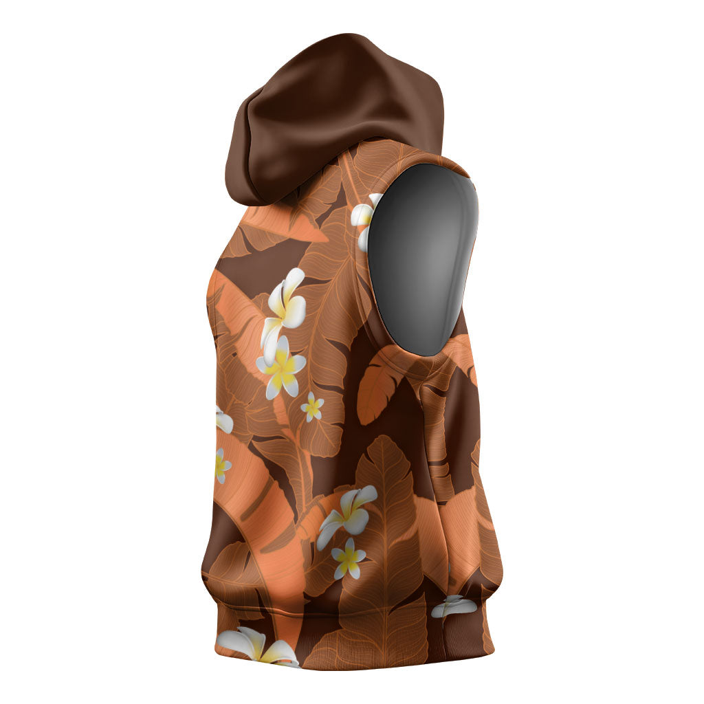 Orange Banana Leaf Hawaii Sleeveless Hoodie Lau Maia Plumeria Tropical Summer Vibes LT14 - Polynesian Pride