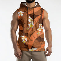 Orange Banana Leaf Hawaii Sleeveless Hoodie Lau Maia Plumeria Tropical Summer Vibes LT14 - Polynesian Pride