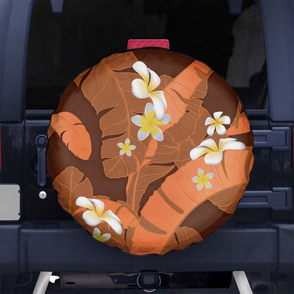 Orange Banana Leaf Hawaii Spare Tire Cover Lau Maia Plumeria Tropical Summer Vibes LT14 No hole Orange - Polynesian Pride