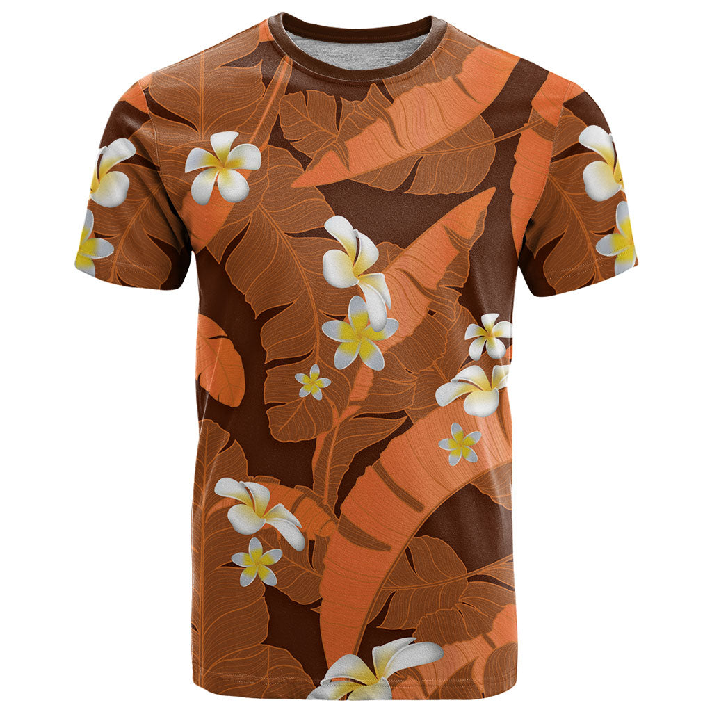Orange Banana Leaf Hawaii T Shirt Lau Maia Plumeria Tropical Summer Vibes LT14 Orange - Polynesian Pride