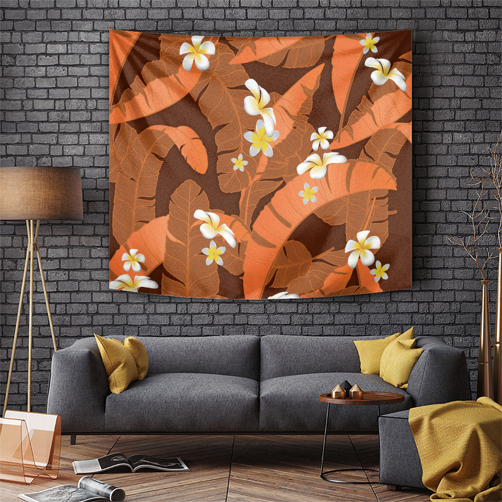 Orange Banana Leaf Hawaii Tapestry Lau Maia Plumeria Tropical Summer Vibes LT14 Orange - Polynesian Pride