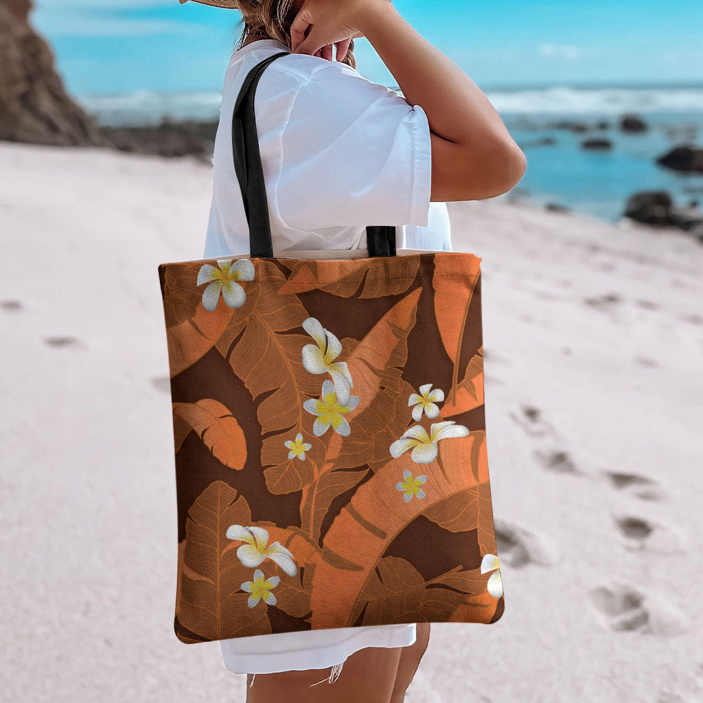 Orange Banana Leaf Hawaii Tote Bag Lau Maia Plumeria Tropical Summer Vibes LT14 - Polynesian Pride