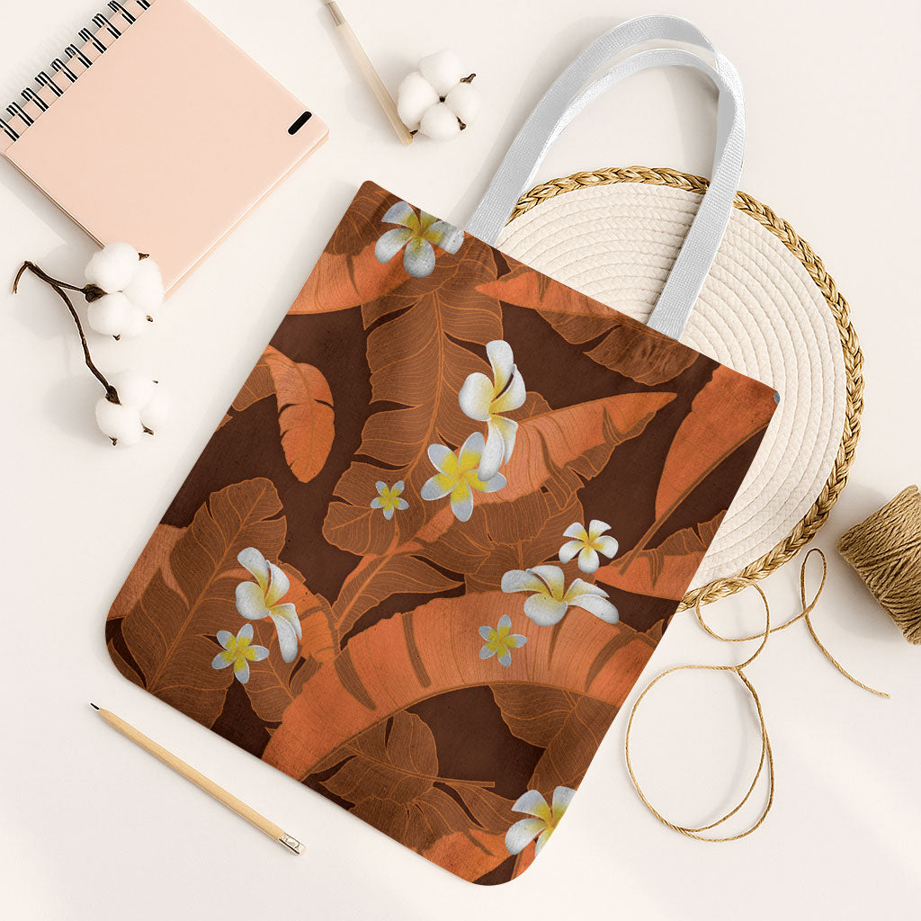 Orange Banana Leaf Hawaii Tote Bag Lau Maia Plumeria Tropical Summer Vibes LT14 White Strap One Size Orange - Polynesian Pride