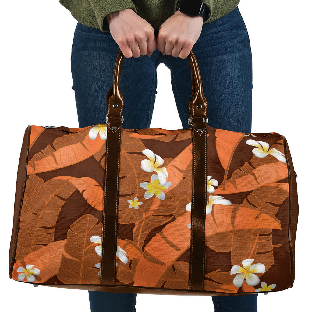 Orange Banana Leaf Hawaii Travel Bag Lau Maia Plumeria Tropical Summer Vibes LT14 Orange - Polynesian Pride