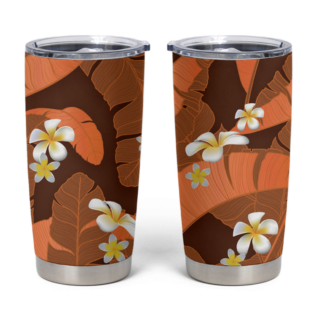 Orange Banana Leaf Hawaii Tumbler Cup Lau Maia Plumeria Tropical Summer Vibes LT14 Orange - Polynesian Pride