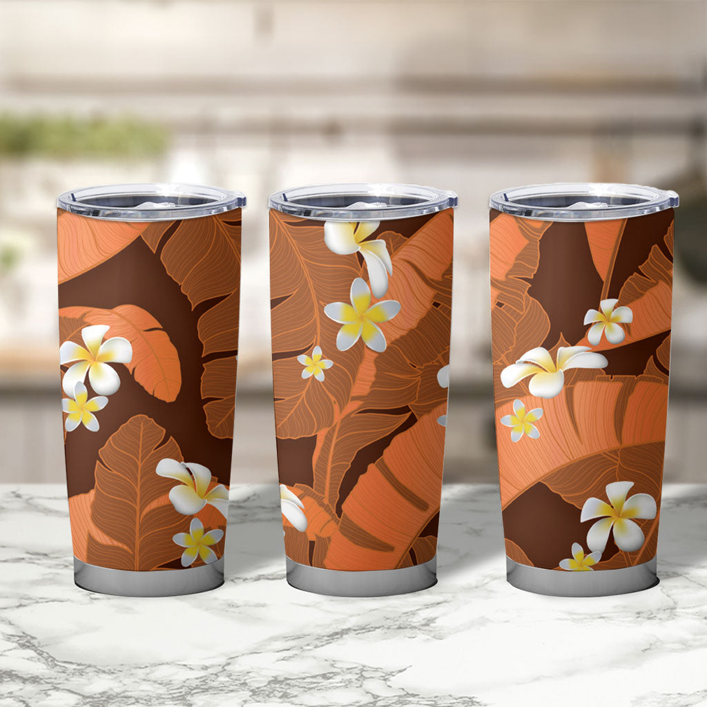 Orange Banana Leaf Hawaii Tumbler Cup Lau Maia Plumeria Tropical Summer Vibes LT14 - Polynesian Pride