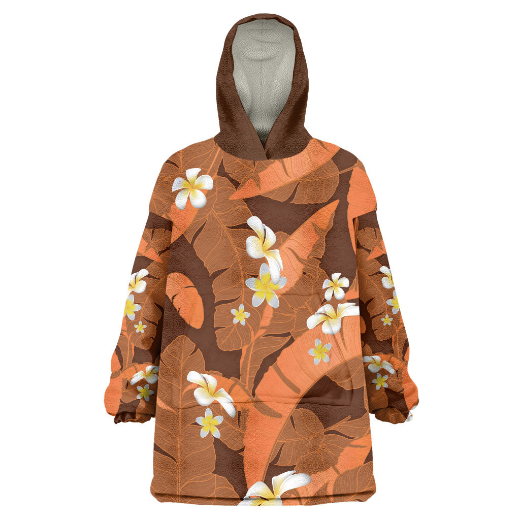 Orange Banana Leaf Hawaii Wearable Blanket Hoodie Lau Maia Plumeria Tropical Summer Vibes LT14 One Size Orange - Polynesian Pride