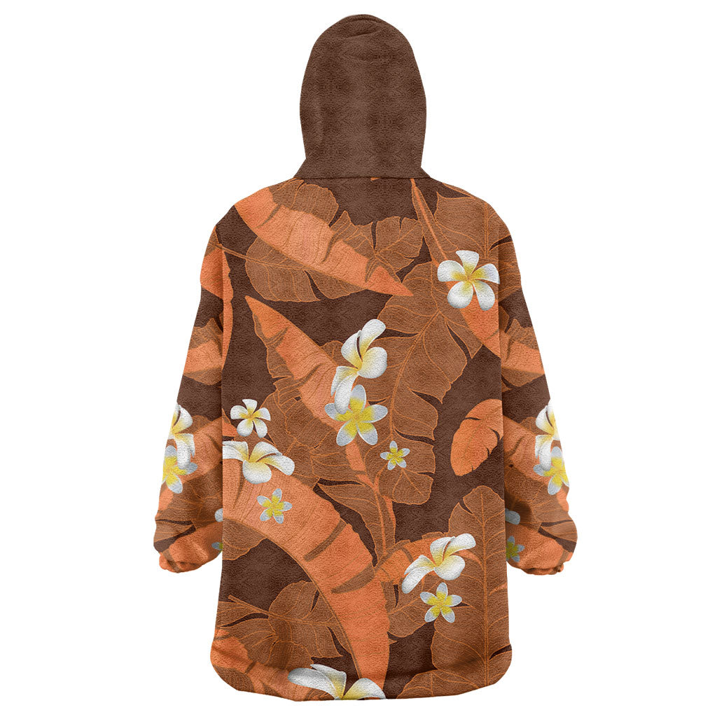 Orange Banana Leaf Hawaii Wearable Blanket Hoodie Lau Maia Plumeria Tropical Summer Vibes LT14 - Polynesian Pride