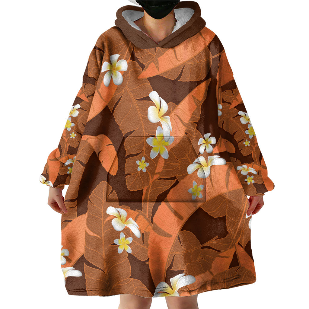Orange Banana Leaf Hawaii Wearable Blanket Hoodie Lau Maia Plumeria Tropical Summer Vibes LT14 - Polynesian Pride