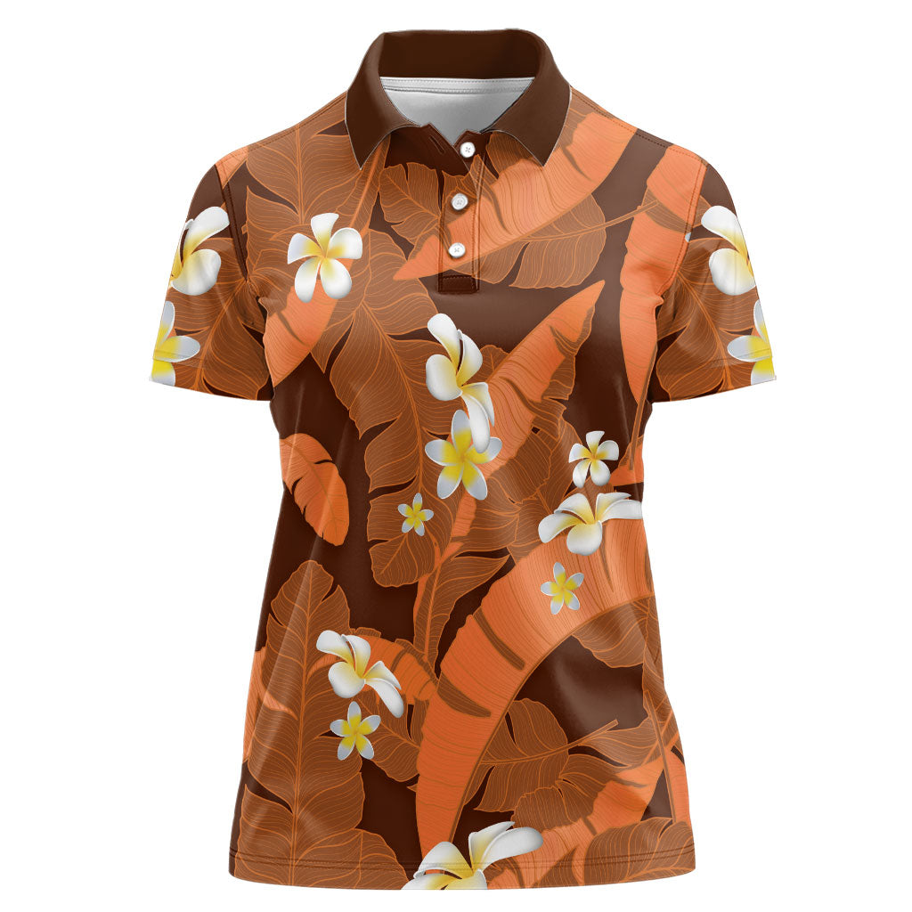 Orange Banana Leaf Hawaii Women Polo Shirt Lau Maia Plumeria Tropical Summer Vibes LT14 Female Orange - Polynesian Pride