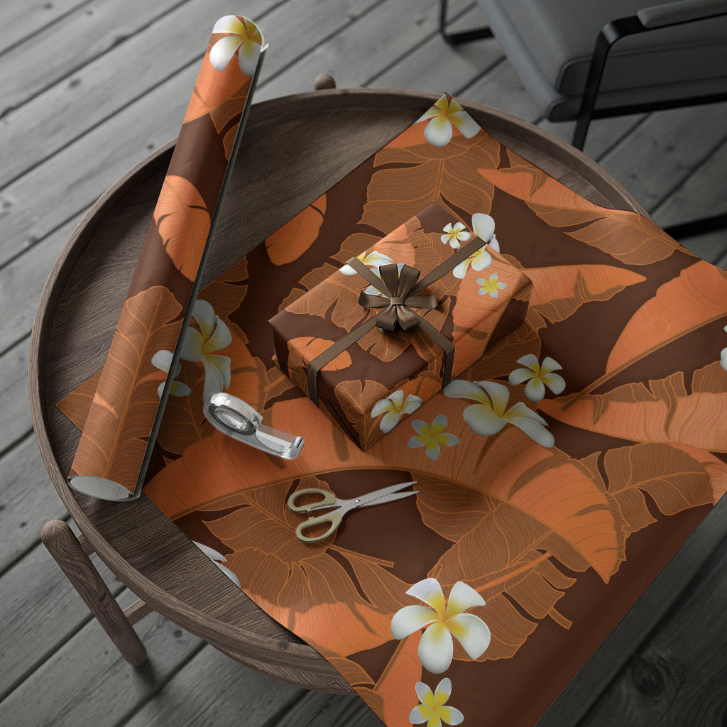Orange Banana Leaf Hawaii Wrapping Paper Lau Maia Plumeria Tropical Summer Vibes LT14 - Polynesian Pride