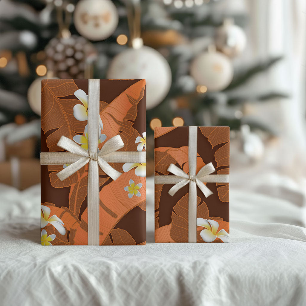 Orange Banana Leaf Hawaii Wrapping Paper Lau Maia Plumeria Tropical Summer Vibes LT14 - Polynesian Pride
