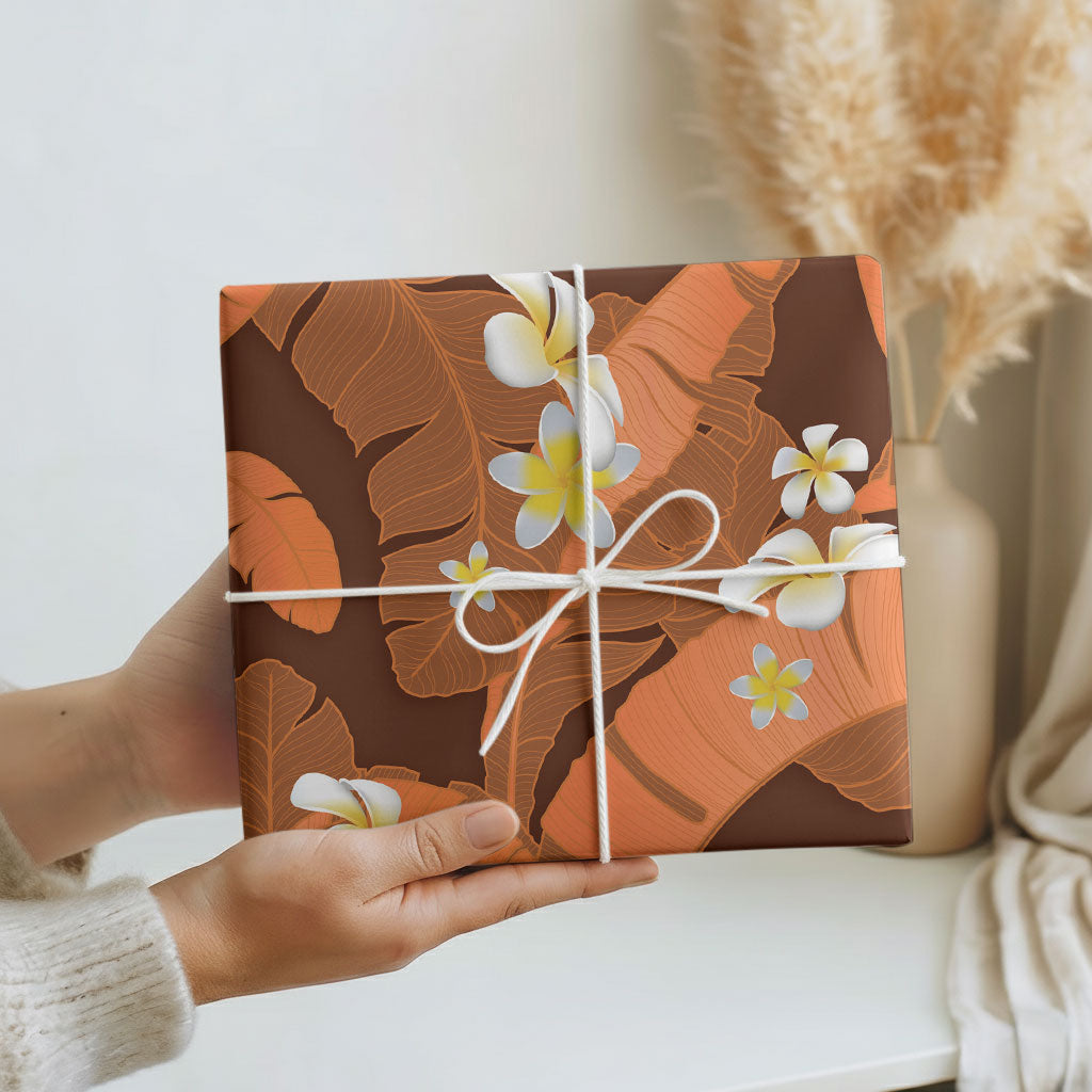 Orange Banana Leaf Hawaii Wrapping Paper Lau Maia Plumeria Tropical Summer Vibes LT14 - Polynesian Pride