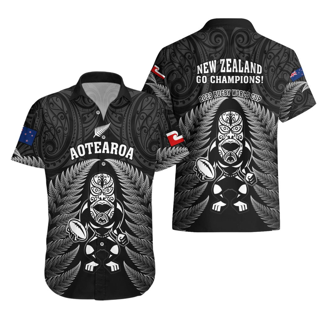 New Zealand Aotearoa Rugby Hawaiian Shirt NZ Tiki With Maori Fern World Cup Black Version LT14 - Polynesian Pride