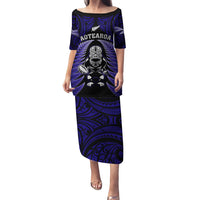 New Zealand Aotearoa Rugby Puletasi NZ Tiki With Maori Fern World Cup Blue Version LT14 Long Dress Blue - Polynesian Pride
