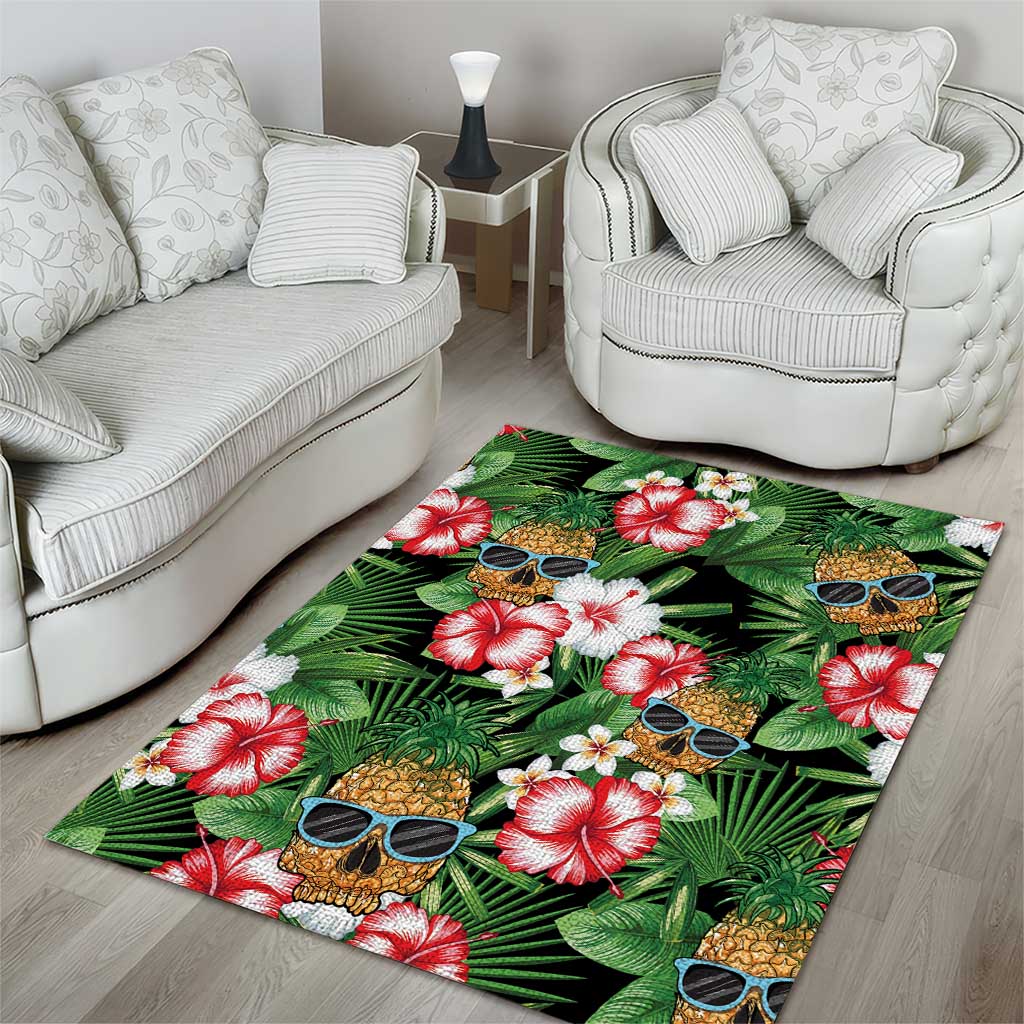 Pineapple Skull Aloha Hawaii Area Rug Summer Vibes Tropical Seamless Pattern - Polynesian Pride