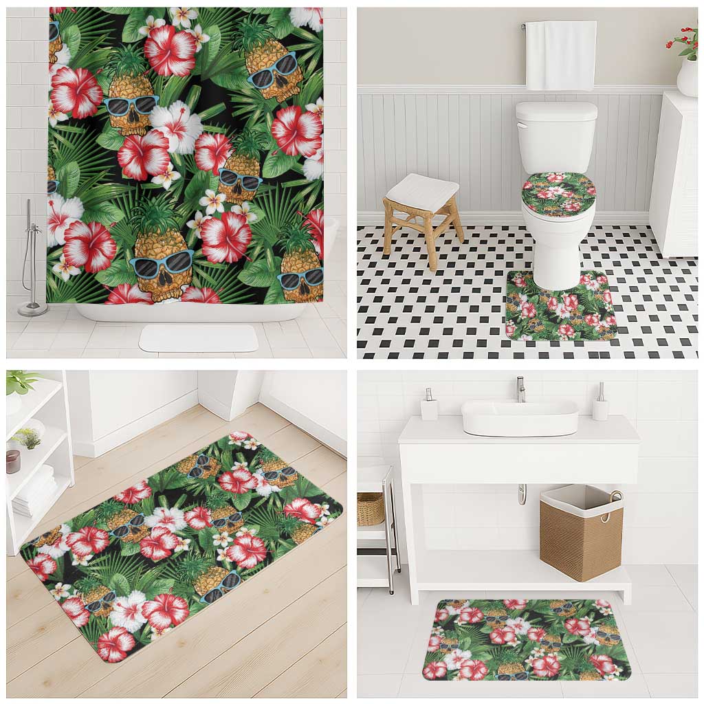 Pineapple Skull Aloha Hawaii Bathroom Set Summer Vibes Tropical Seamless Pattern - Polynesian Pride