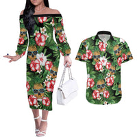 Pineapple Skull Aloha Hawaii Couples Matching Off The Shoulder Long Sleeve Dress and Hawaiian Shirt Summer Vibes Tropical Seamless Pattern LT14 Black - Polynesian Pride