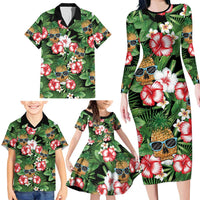 Pineapple Skull Aloha Hawaii Family Matching Long Sleeve Bodycon Dress and Hawaiian Shirt Summer Vibes Tropical Seamless Pattern LT14 - Polynesian Pride