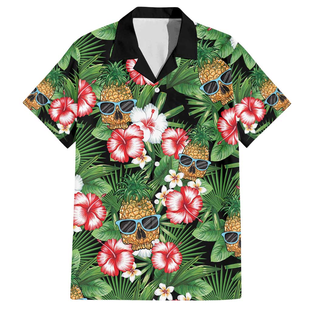 Pineapple Skull Aloha Hawaii Family Matching Long Sleeve Bodycon Dress and Hawaiian Shirt Summer Vibes Tropical Seamless Pattern LT14 Dad's Shirt - Short Sleeve Black - Polynesian Pride