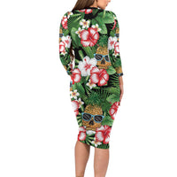 Pineapple Skull Aloha Hawaii Family Matching Long Sleeve Bodycon Dress and Hawaiian Shirt Summer Vibes Tropical Seamless Pattern LT14 - Polynesian Pride